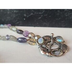 Ascopa 925 Sterling Roman Glass Labradorite Amethyst Toggle Closure Necklace